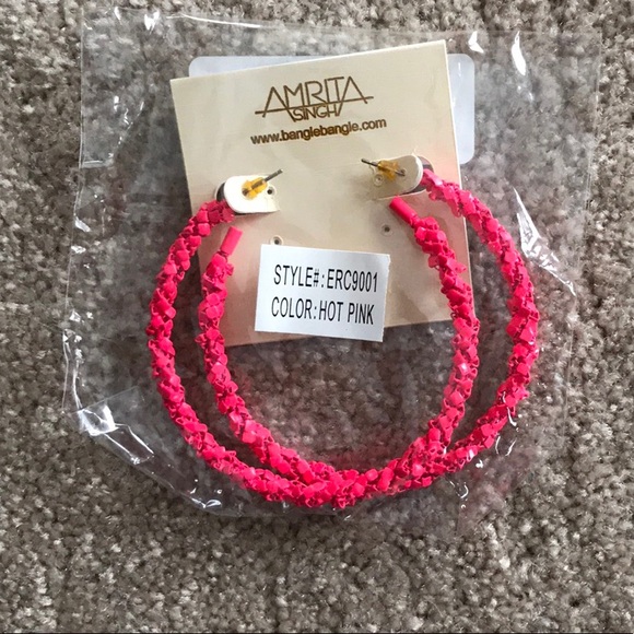๐ Hot Pink 3 inch Wrapped Hoop Earrings ๐ - Picture 2 of 4
